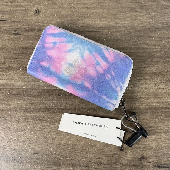 Aimee Kestenberg Leather Zip It Up Continental Wallet Tie Dye Colorful Pocket - Picture 7 of 16